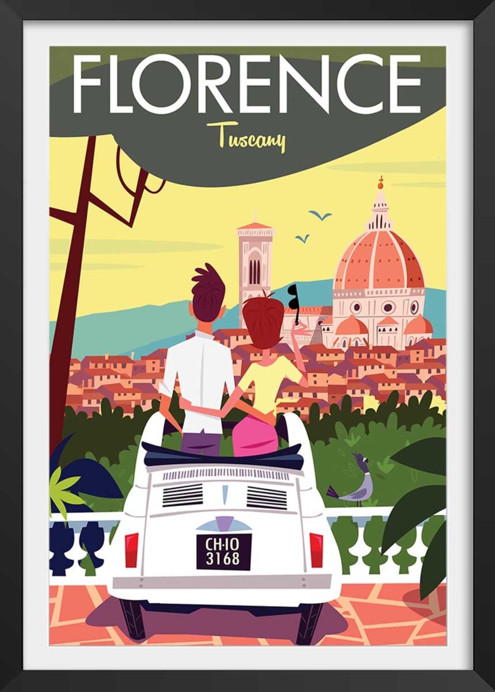 Affiche voyage à Florence avec cadre noir 30x45 cm