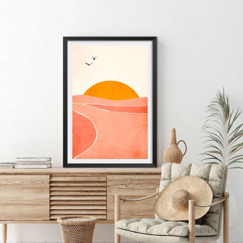 Poster grafico "danza con il sole"" con marco negro 40x60 cm -
