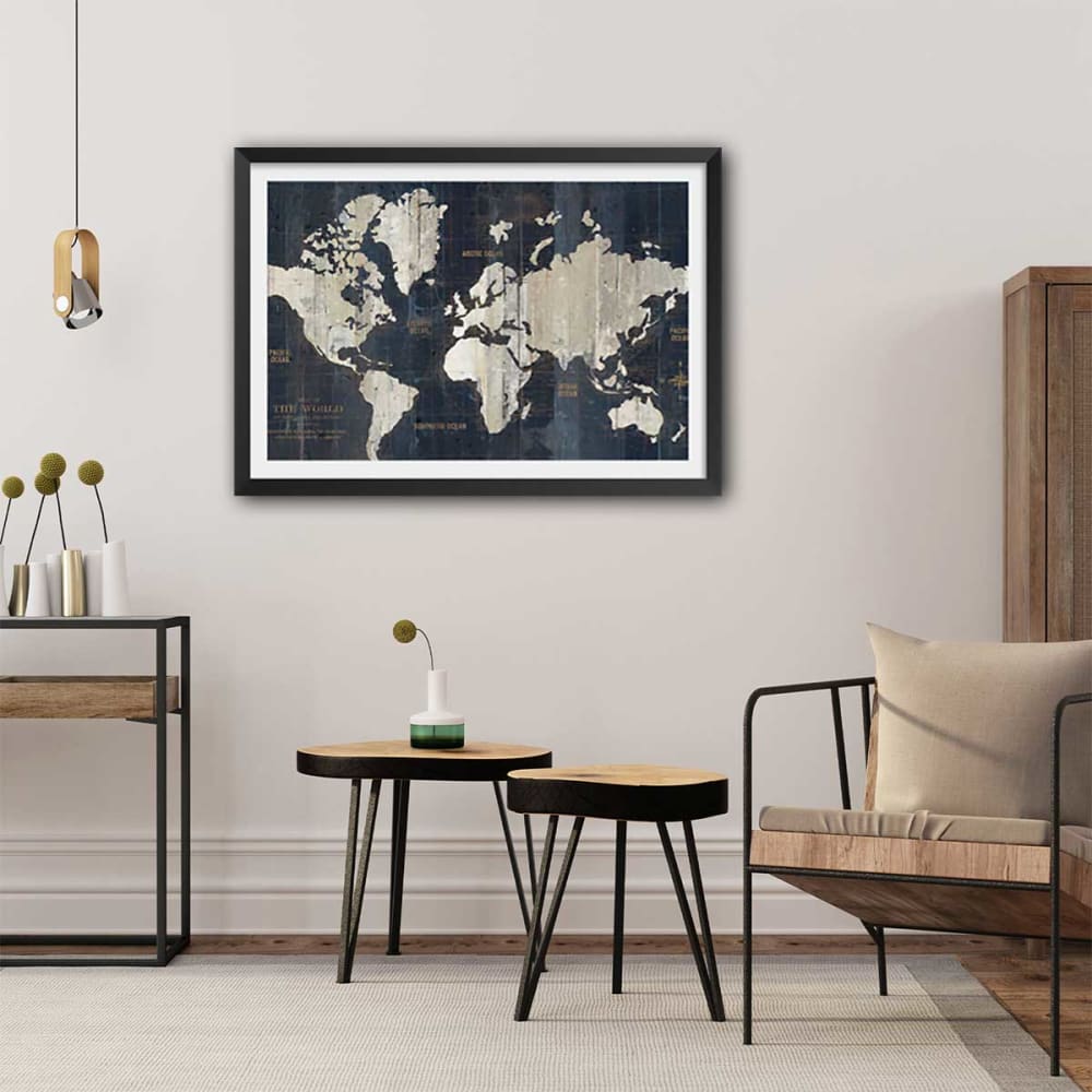 Affiche carte du monde voies navigables sans cadre 90x60 cm