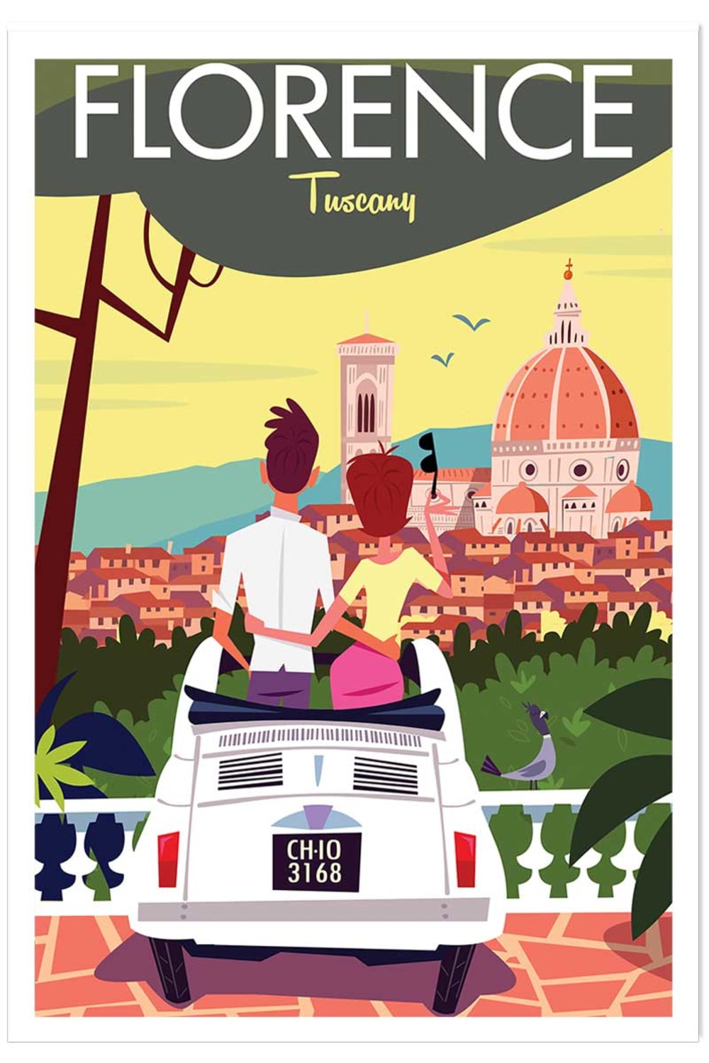 Poster di viaggio a firenze sin marco 60x90cm - Modello Vintage - Multicolore - Carta