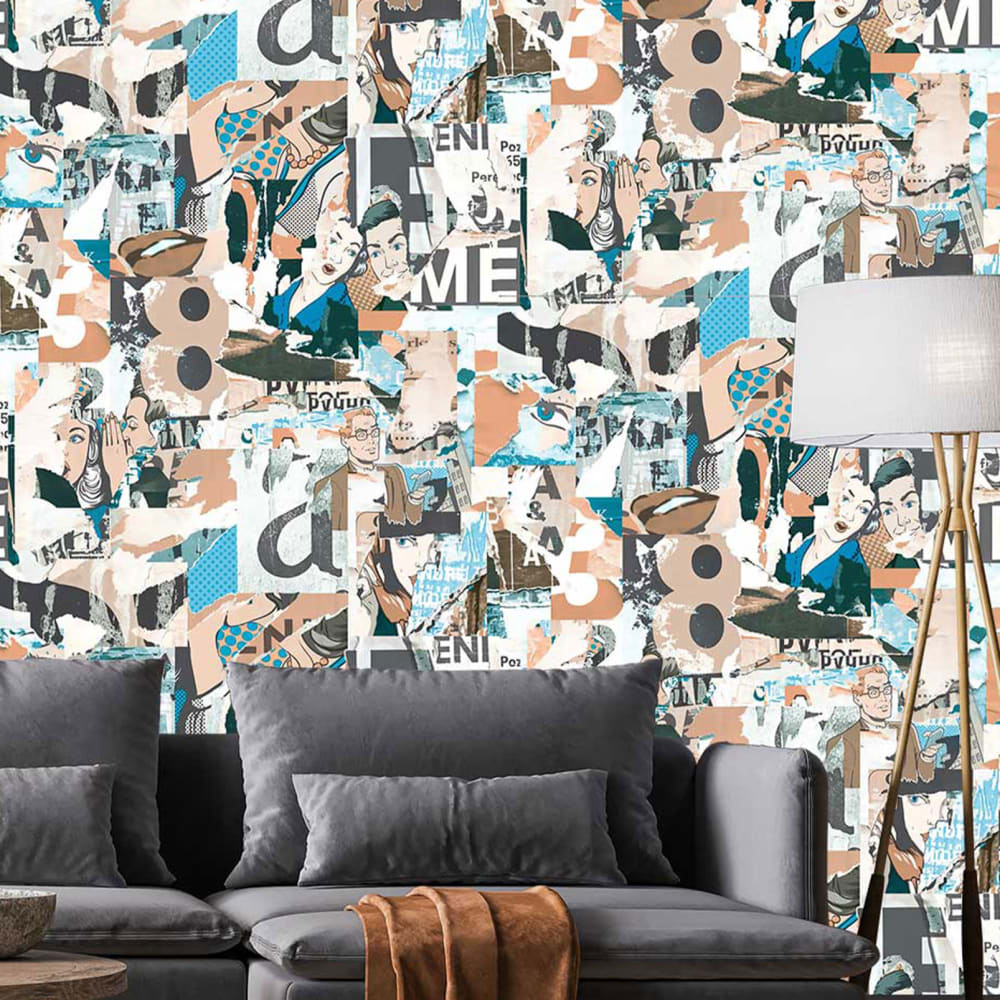 Papel pintado gráfico collage de arte pop 53x1000cm
