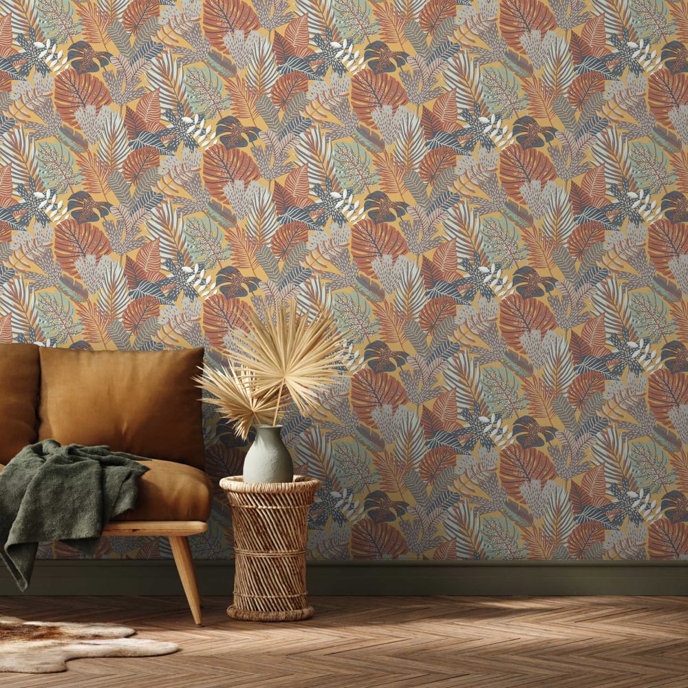 Papier peint plante monstera cuivrée 0,53 m × 10 m