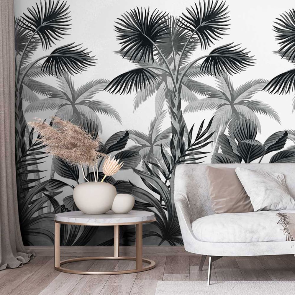 Carta da parati palme in bianco e nero 159x280cm - Modello Country - Nero - Tessuto non tessuto