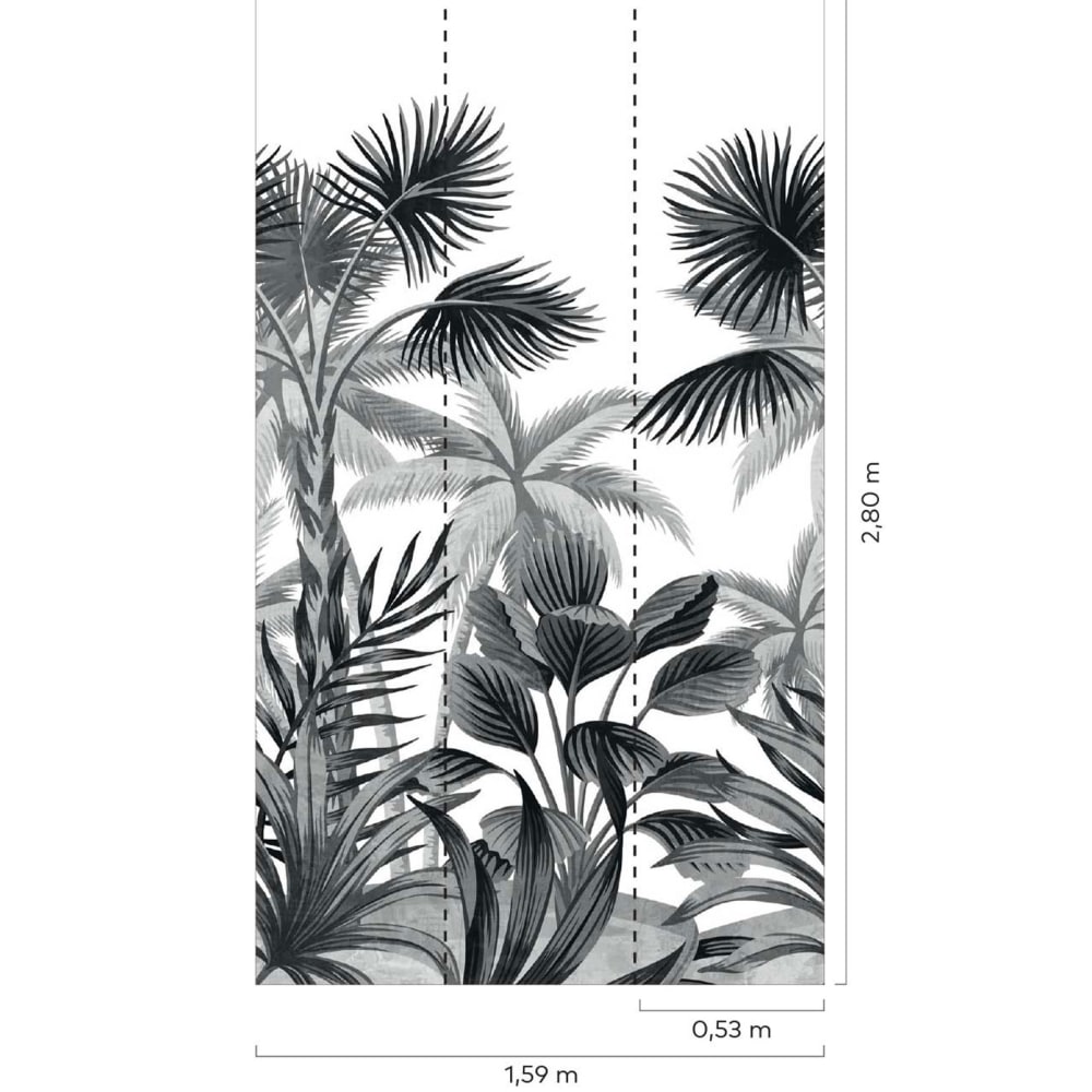 Papier peint palmae noir et blanc 159x280 cm cm — vue 3