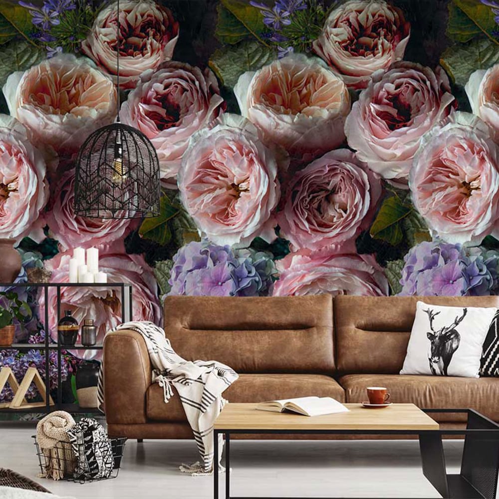 Papel pintado peonías y hortensias 159x280cm