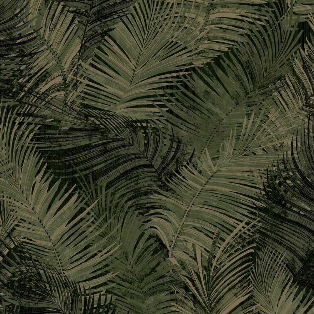Carta da parati esotica verde oro 53x1000cm - Hexoa