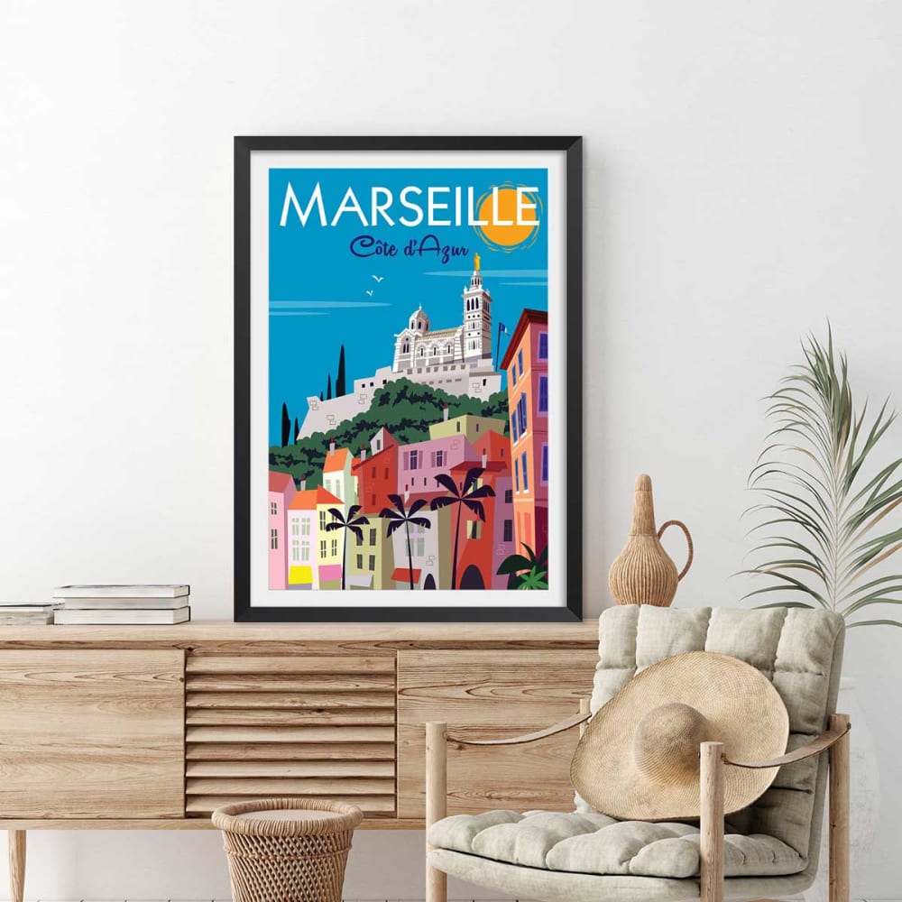 Poster vintage marsiglia con marco negro 40x60 cm - Hexoa