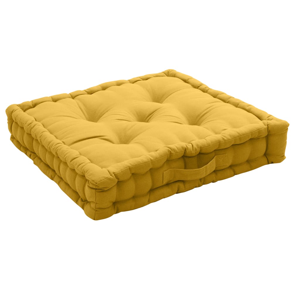 Coussin de sol uni en pur coton jaune 50x50x10 cm