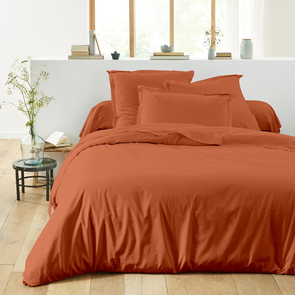 Drap housse uni en coton terracotta 180x200 - Maisons du Monde