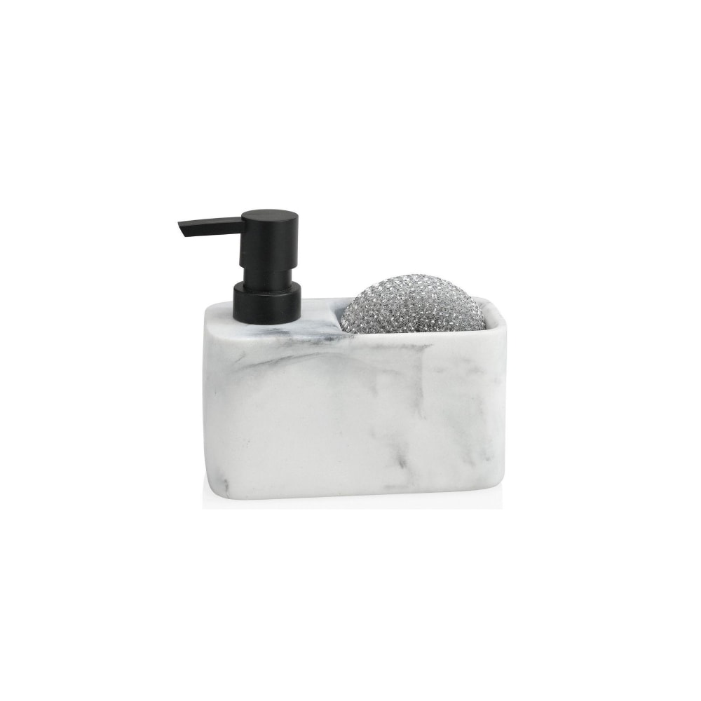 Distributeur liquide vaisselle + porte éponge résine blanc Distributeur liquide vaisselle + porte éponge résine blanc