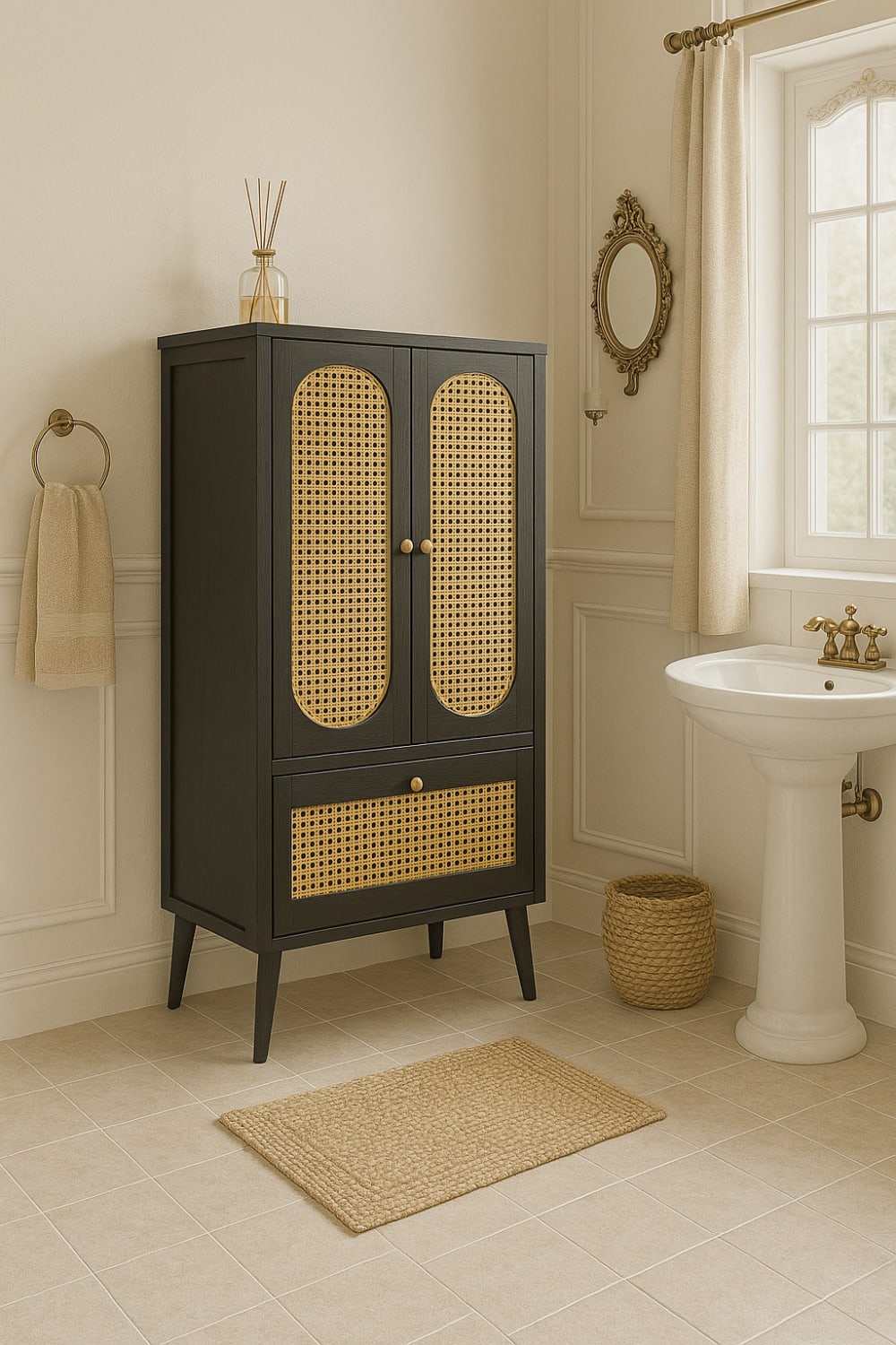 Meuble de Salle de Bain en Bois Noir avec Portes