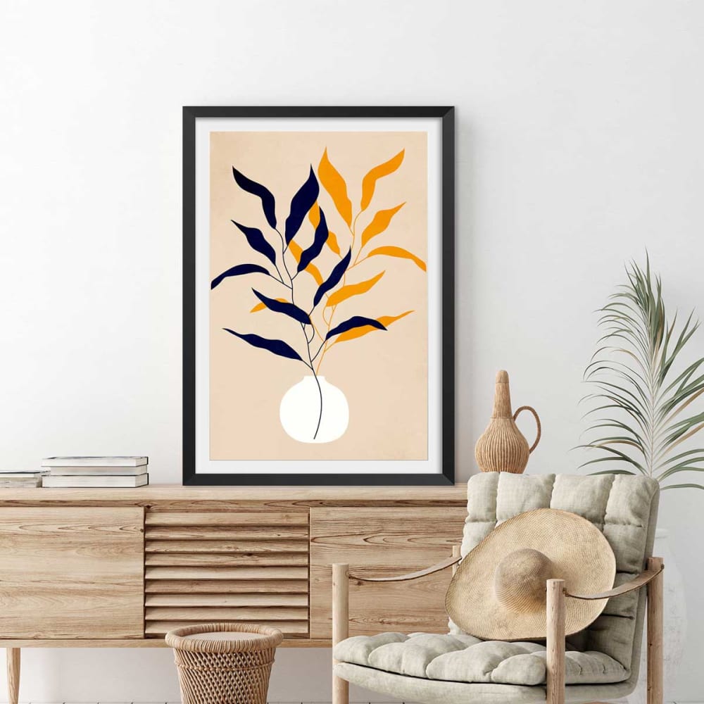 Poster floreale ""pianta e purezza"" con marco negro 20x30cm -