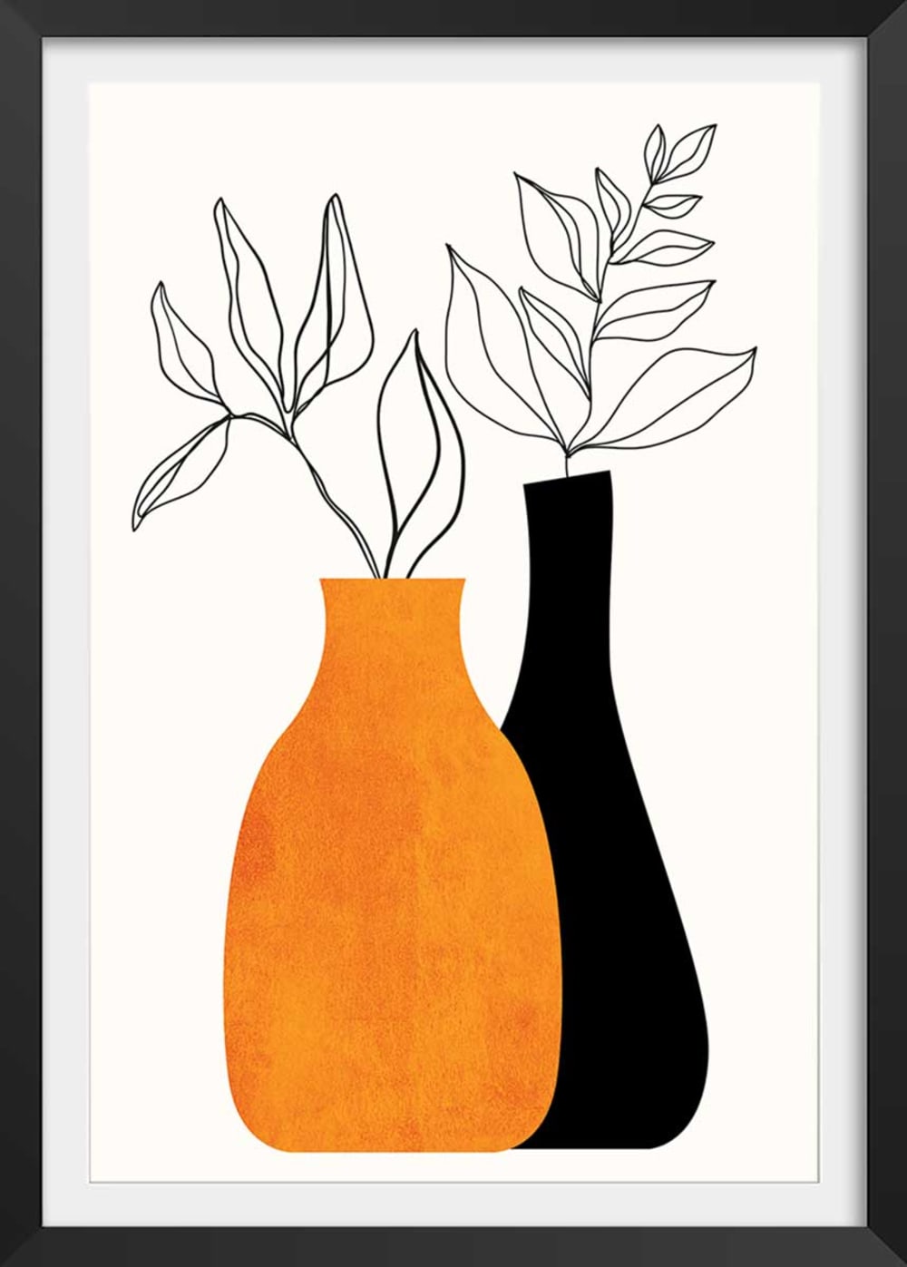 Poster floreale ""pianta"" con marco negro 20x30cm - Modello Contemporaneo - Arancione - LEGNO