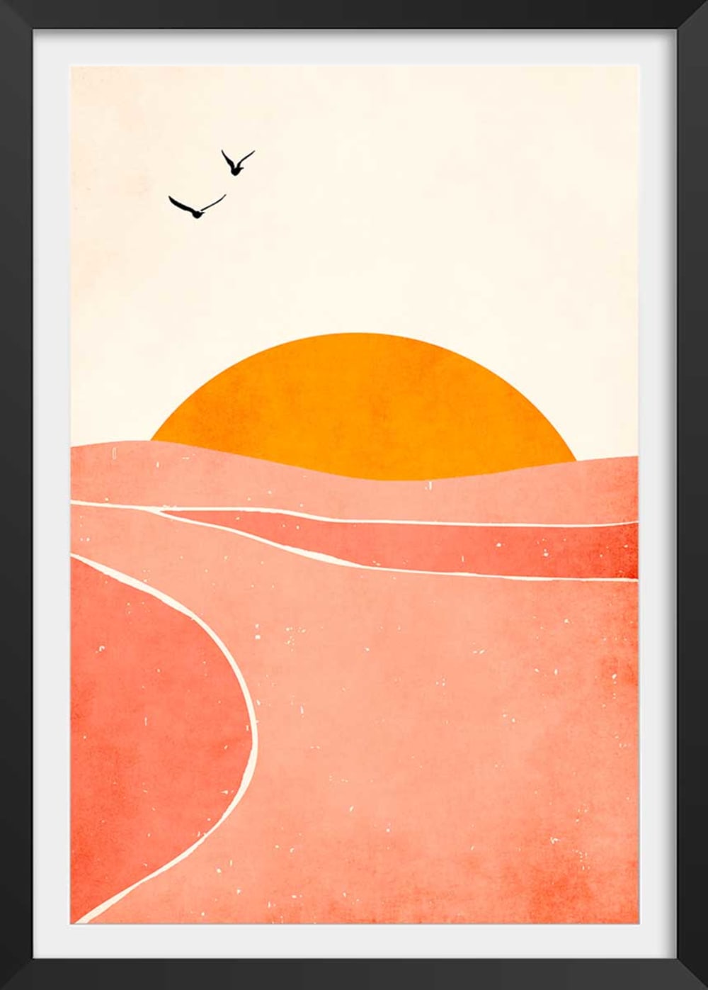 Póste gráfico ""bailando con el sol"" con marco negro 60x90cm