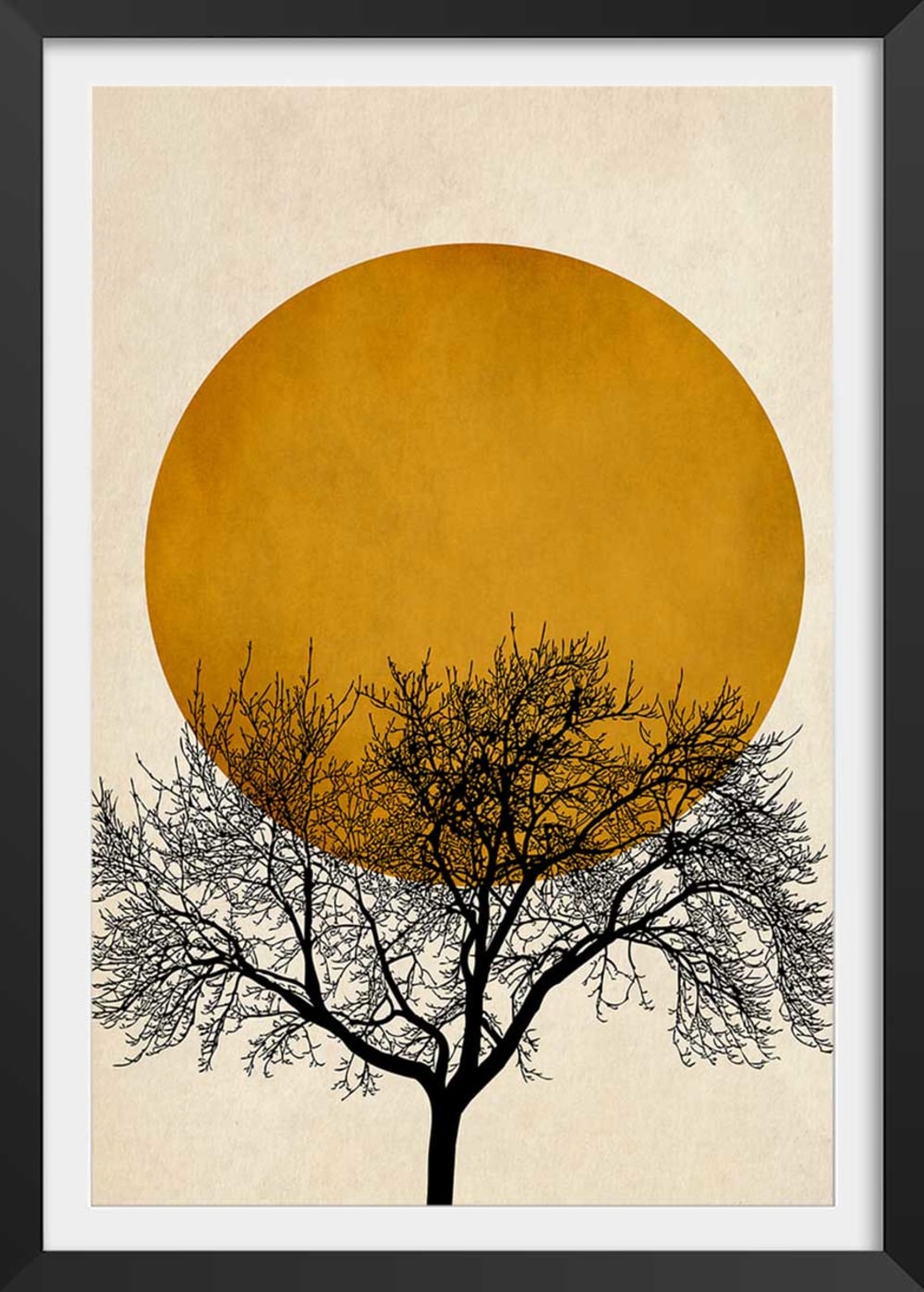 Póster de dibujo ""árbol y serenidad"" con marco negro 60x90cm