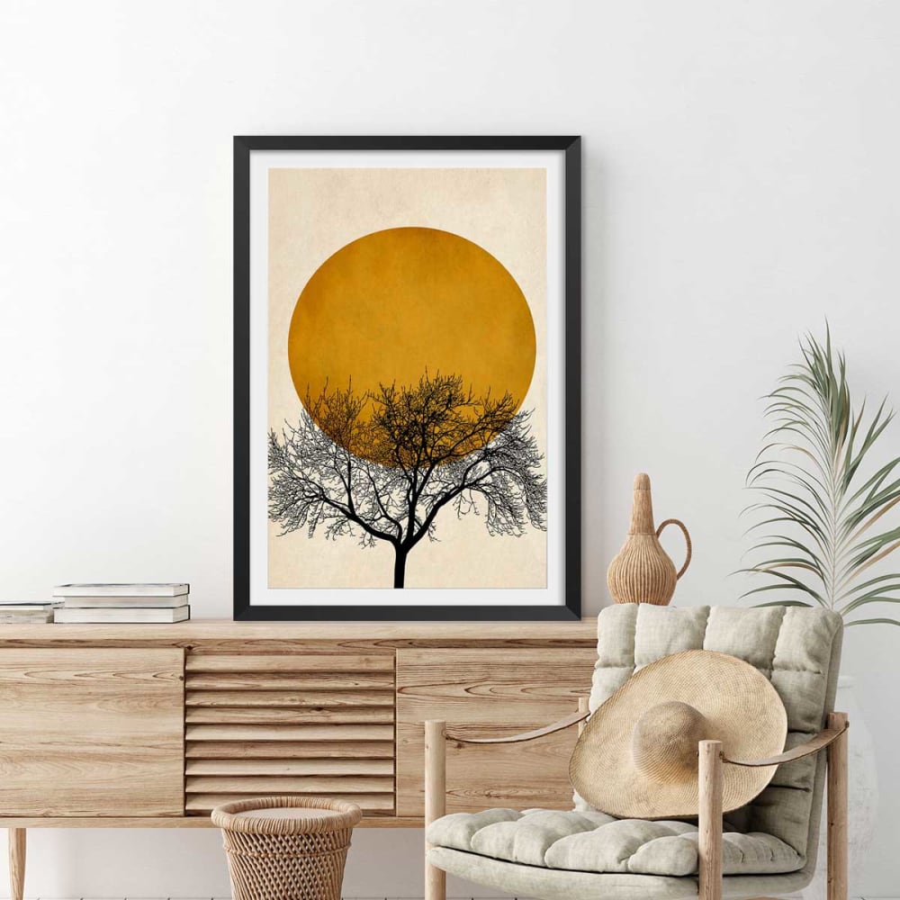 Affiche dessin arbre et sérénité avec cadre noir 60x90 cm