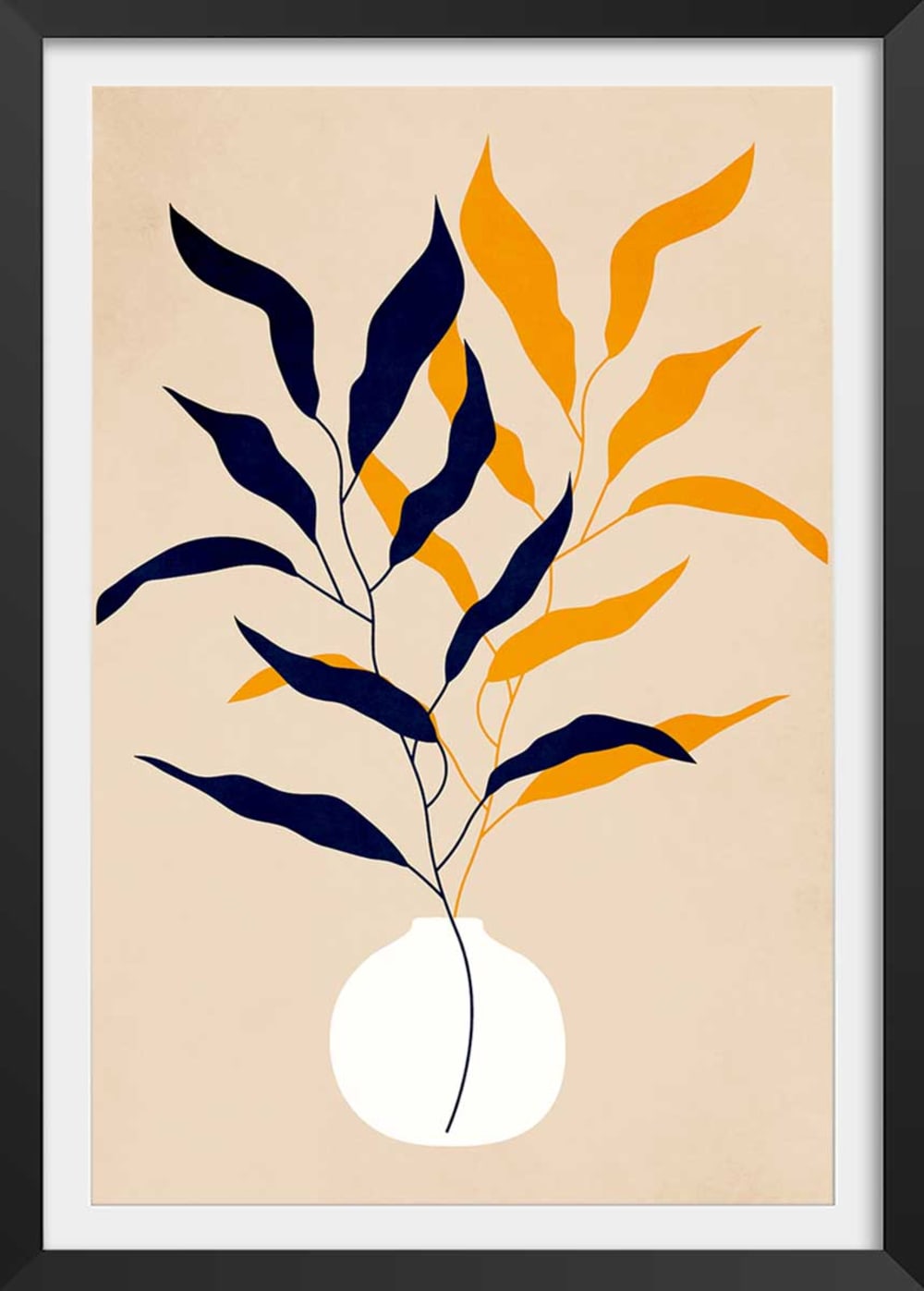 Poster floreale ""pianta e purezza"" con marco negro 30x45cm - Modello Contemporaneo - Arancione - LEGNO