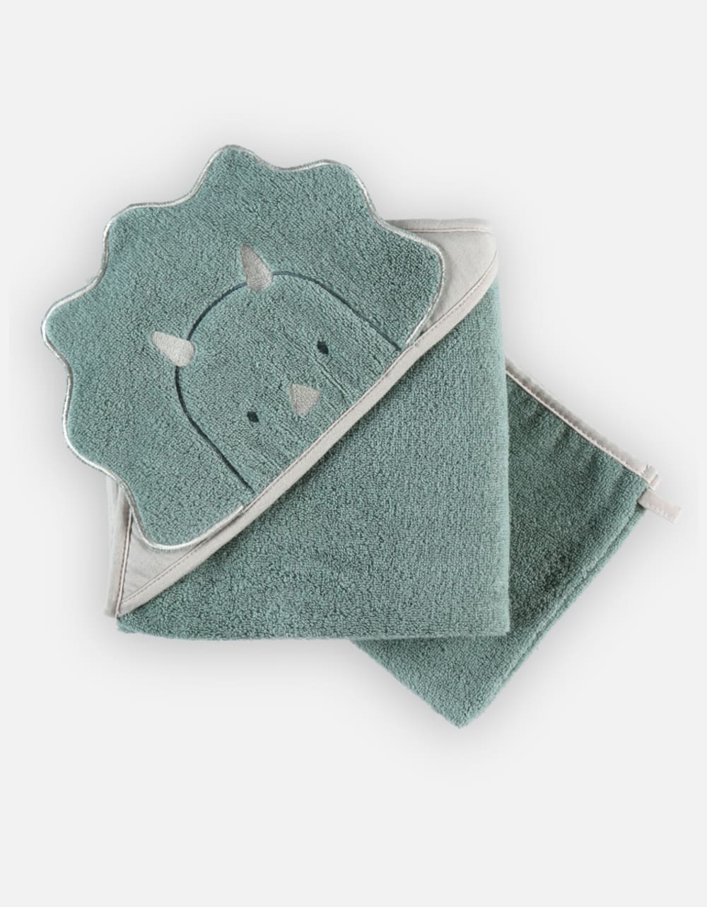 Cape de bain avec gant dinosaure vert  (75 x 75 cm) (Noukie's) - Image 1