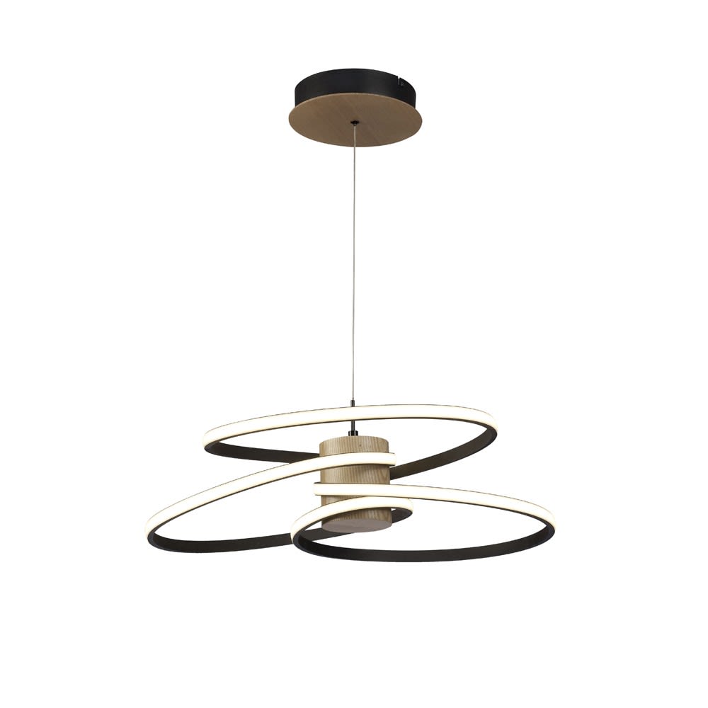 Lámpara colgante led moderna original con madera y piezas en espiral