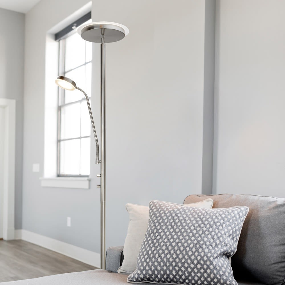 Lampadaire nickel avec 2 lumières LED et bras de lecture réglable — vue 3