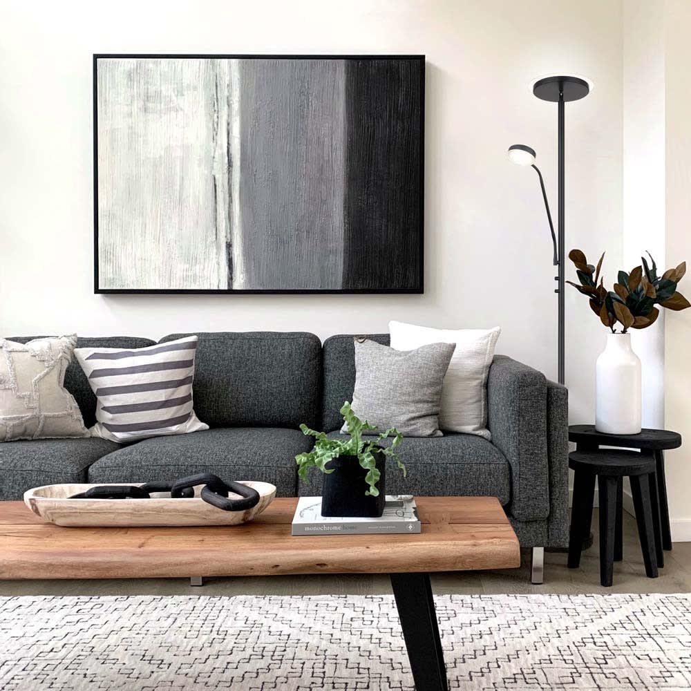 Lampadaire modeno noir mat avec 2 lumières et bras de lecture réglable — vue 3