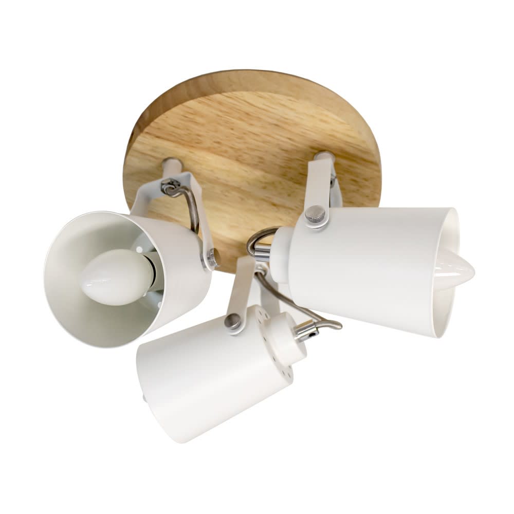 Plafonnier nordique en bois et 3 spots orientables en métal blanc — vue 4