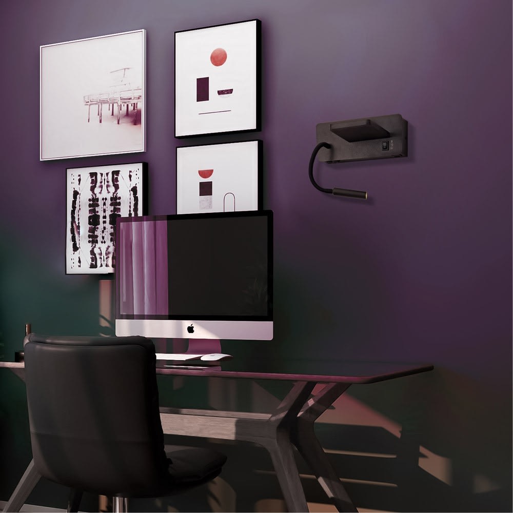 Applique nero con 2 luci led indipendenti e porta usb -