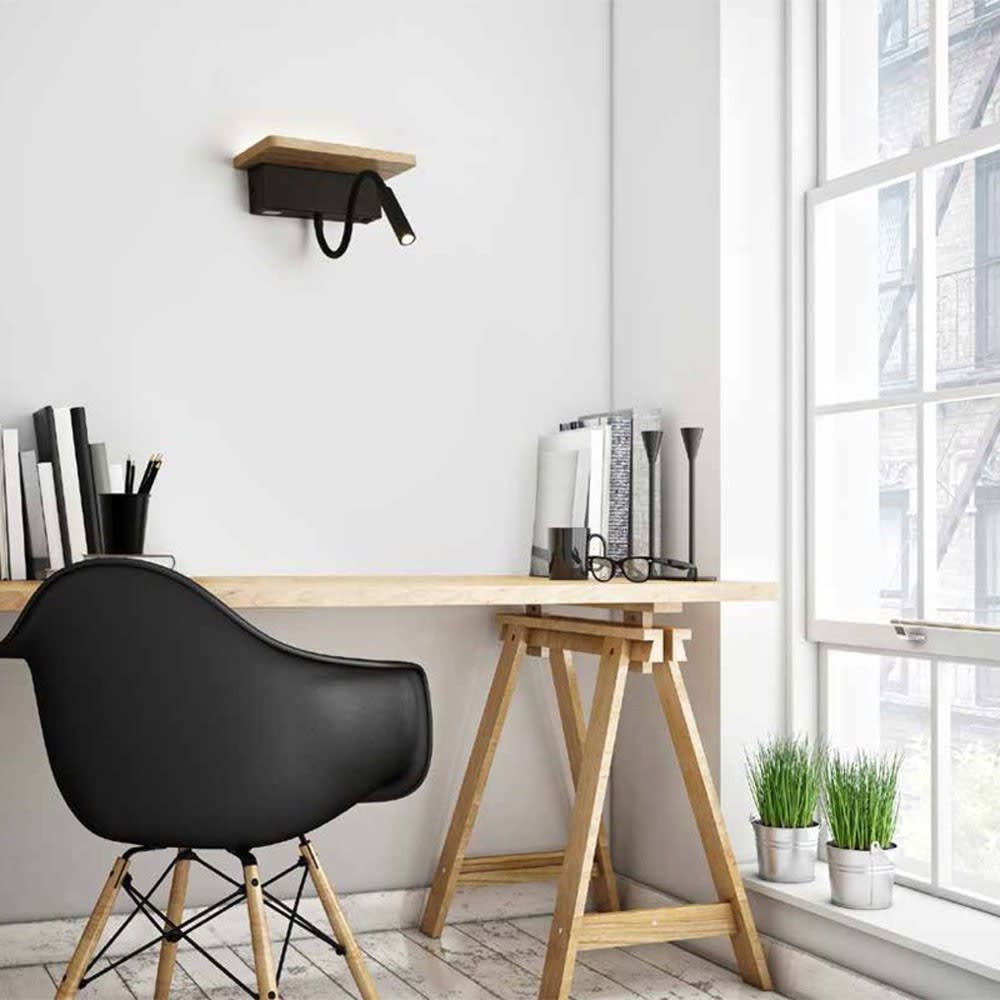 Applique orientable avec étagère et double éclairage noir rustique