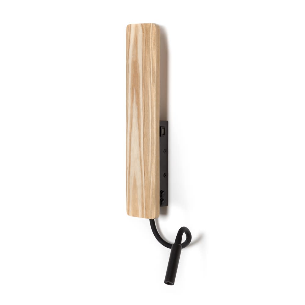 Aplique pared negro vertical de madera rústico con foco orientable