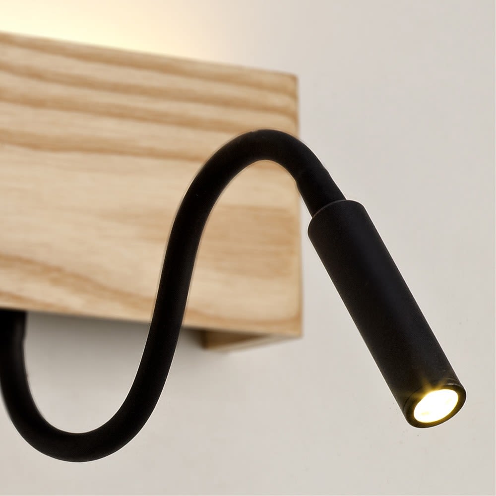 Applique murale noire horizontale en bois rustique avec spot réglable — vue 4