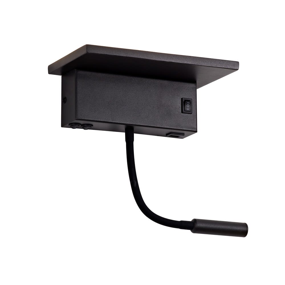 Aplique pared negro con 2 luces led independientes y puerto usb