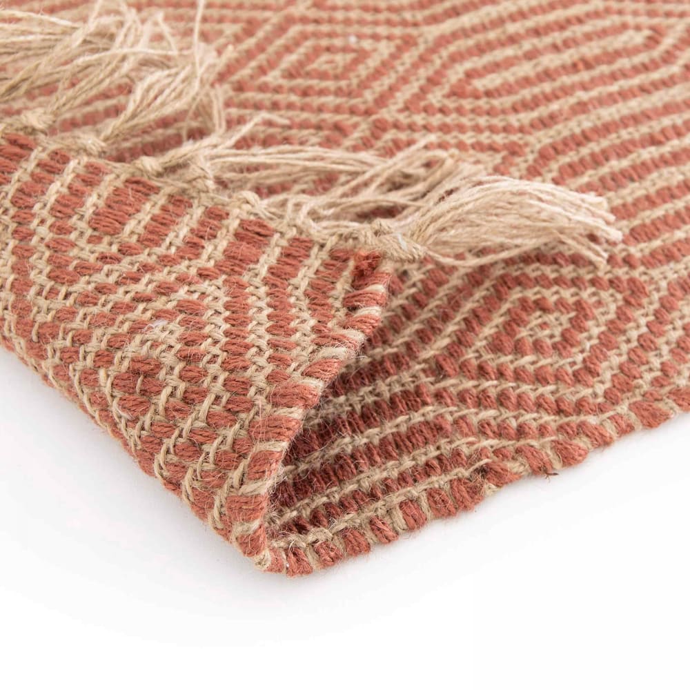 Tapis à franges en jute naturel tissé main terracotta 160 x 230 cm