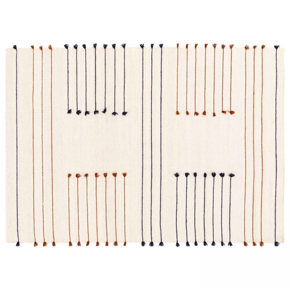 Tapis en laine tissé à la main avec pompons 120 x 170 cm