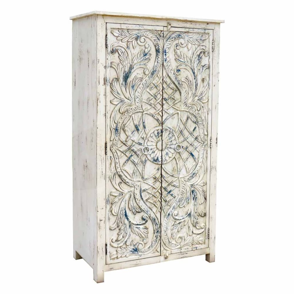 Wanderlust deco Holzschrank, 99x42x180h cm, Weißer style exotic Weiß Holz