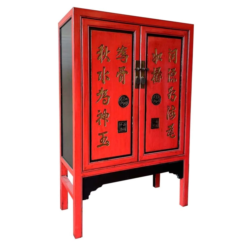 Wanderlust deco Holzschrank, 100x40x150, rot style exotic - Spanplatte