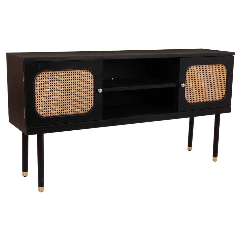 Aparador de madera y rejilla de bambú negro 152.5x38x81