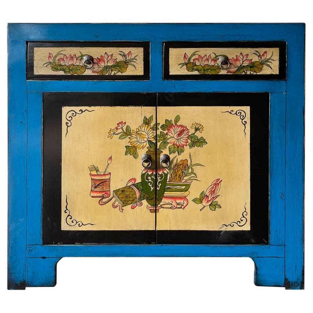 Handgefertigtes handbemaltes Holz-Sideboard, 90x40x87 cm, blau -