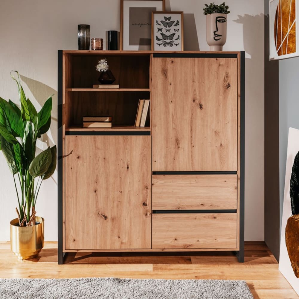 Buffet haut 2 portes 2 tiroirs l120 cm - décor bois clair - Maisons du Monde