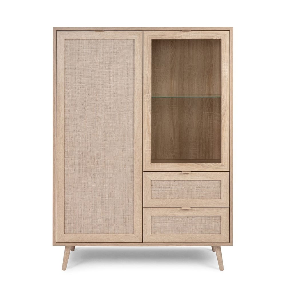 Calicosy Geschirrschrank mit 2 Türen und 2 Schubladen L101,5 cm - Rattan-Druck style exotic Beige Spanplatte