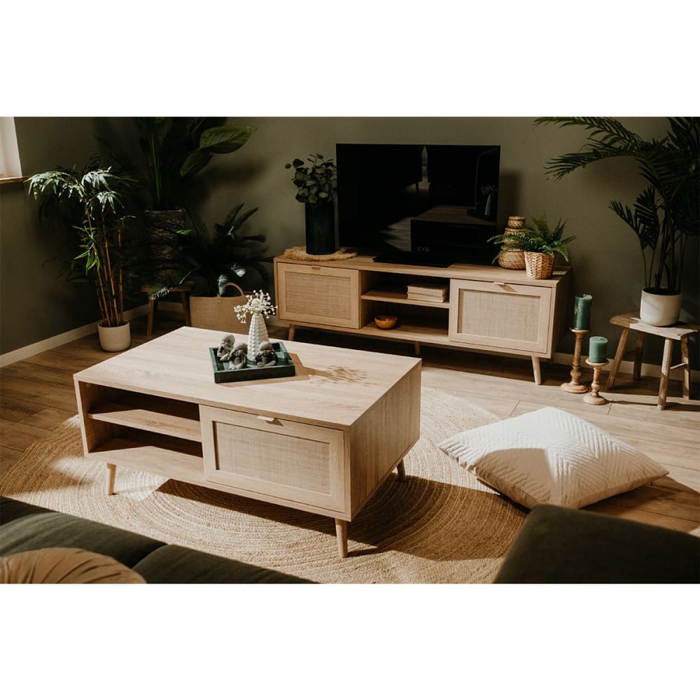 TV-Möbel mit 2 Türen L150 cm - Rattan-Druck - Maisons Du Monde