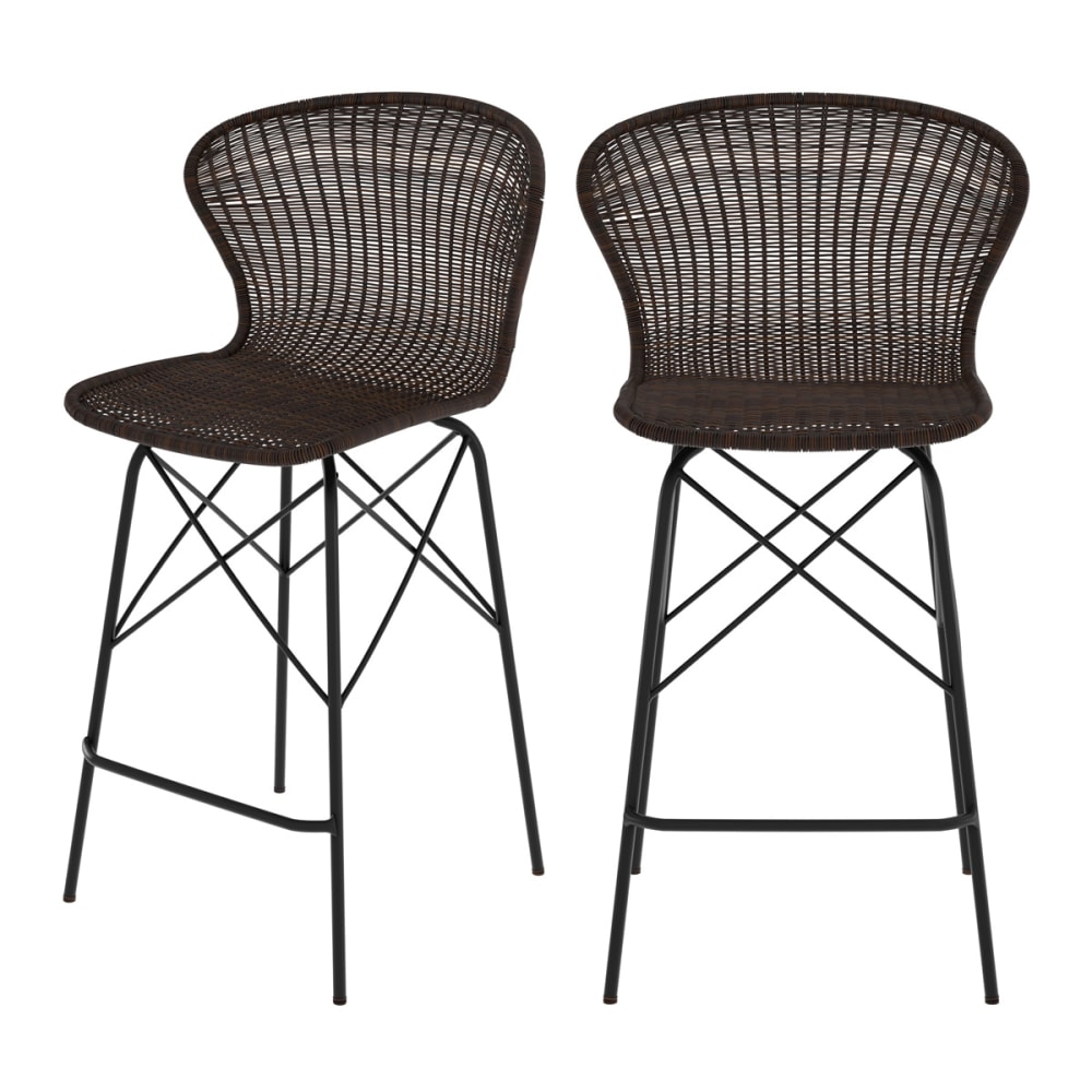 Lot de 2 chaises pour îlot central 63 cm en résine tressée marron
