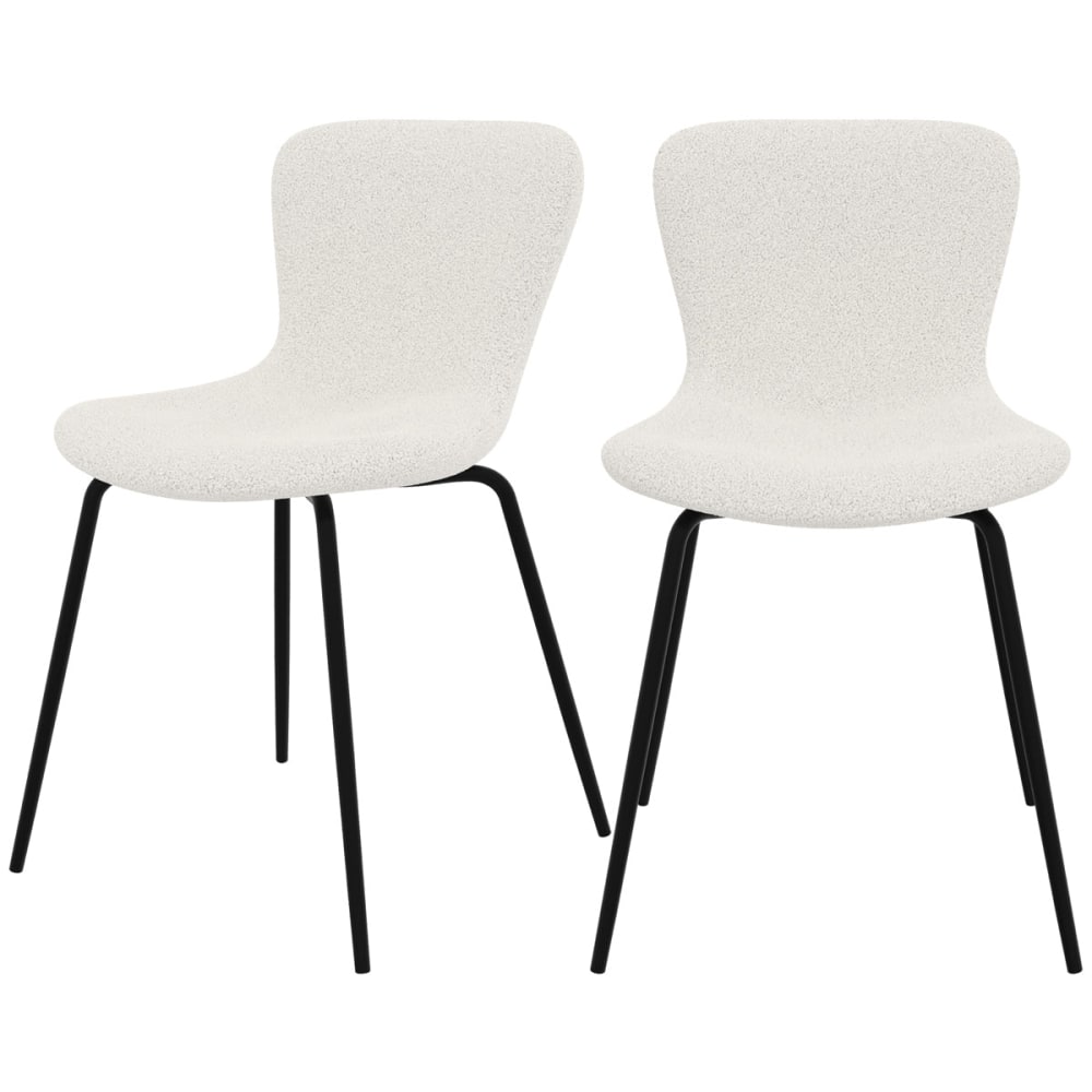 Set di 2 sedie effetto lana bouclée bianca con gambe in metallo - Modello Classico chic - Bianco - Tessuto