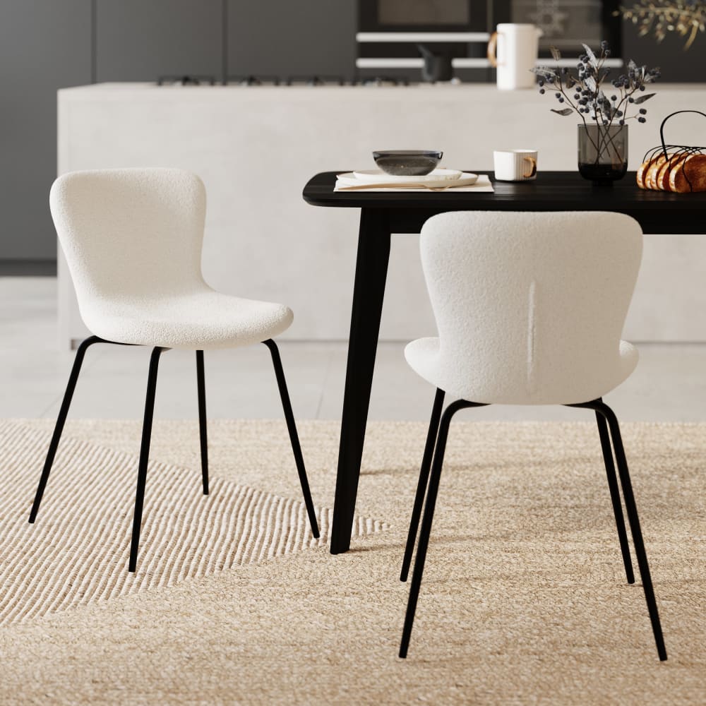 Set de 2 sillas blancas efecto lana con patas de metal - Maisons du Monde