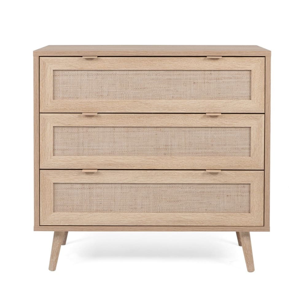 Commode 3 Tiroirs L80 cm - Impression effet rotin