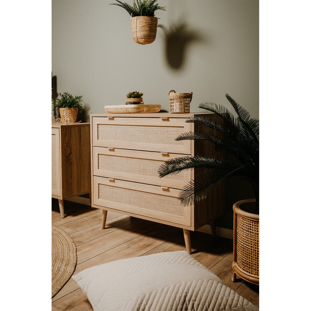 Commode 3 tiroirs l80 cm - impression effet rotin - Maisons du Monde