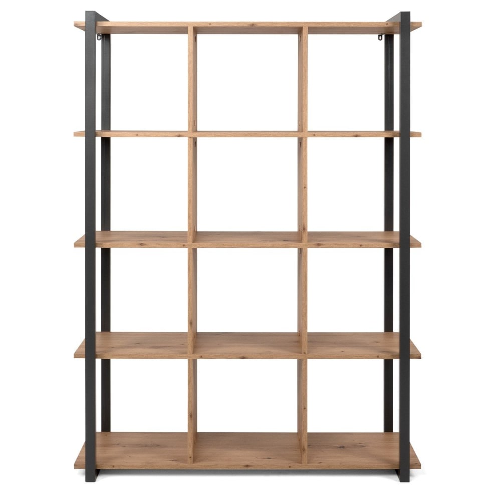 Calicosy Bibliothek mit 12 Fächern H145 cm - Eichendekor und Grau style industrial Grau Spanplatte
