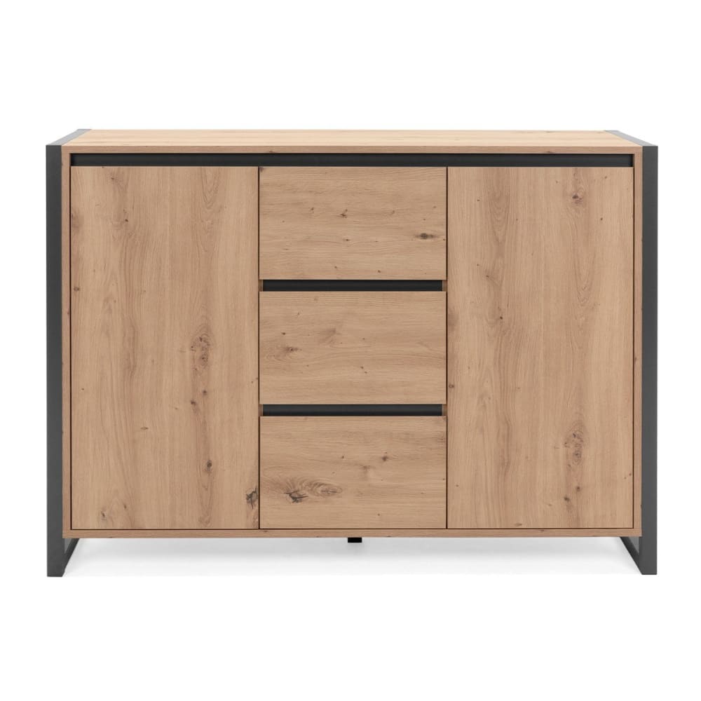 Calicosy Sideboard 2 Türen 3 Schubladen L120 cm - Eichendekor und Grau style industrial Grau Spanplatte