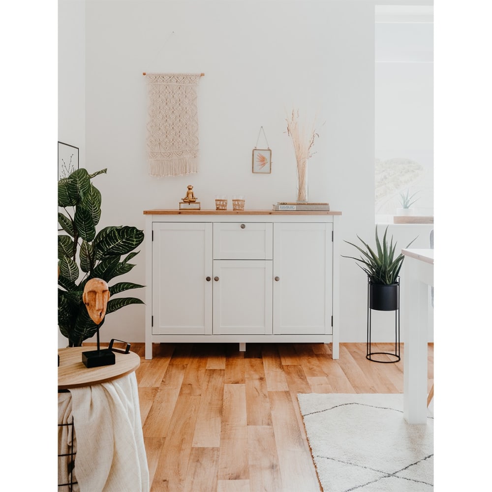 Aparador 3 puertas 1 cajón 120 cm - acabado blanco y madera - Maisons du Monde