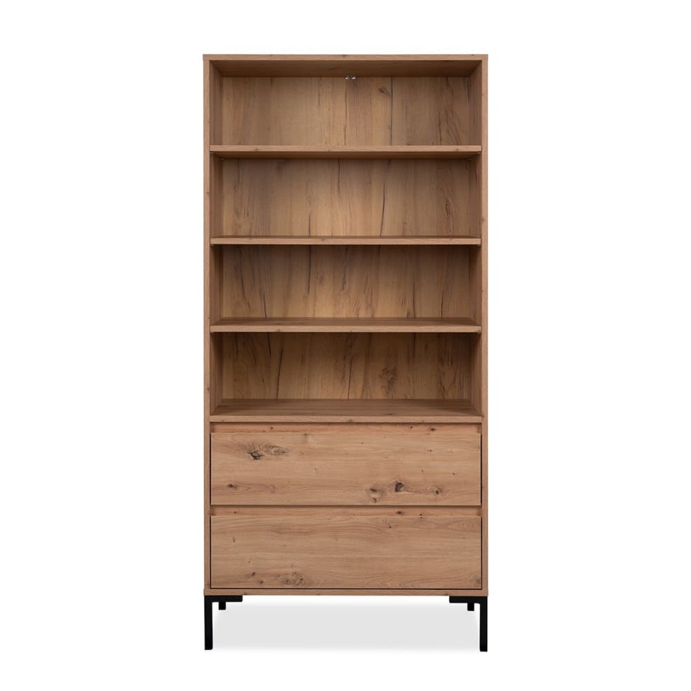 Calicosy Highboard mit 2 Schubladen L77,5 x H165 cm - - style industrial Beige Spanplatte