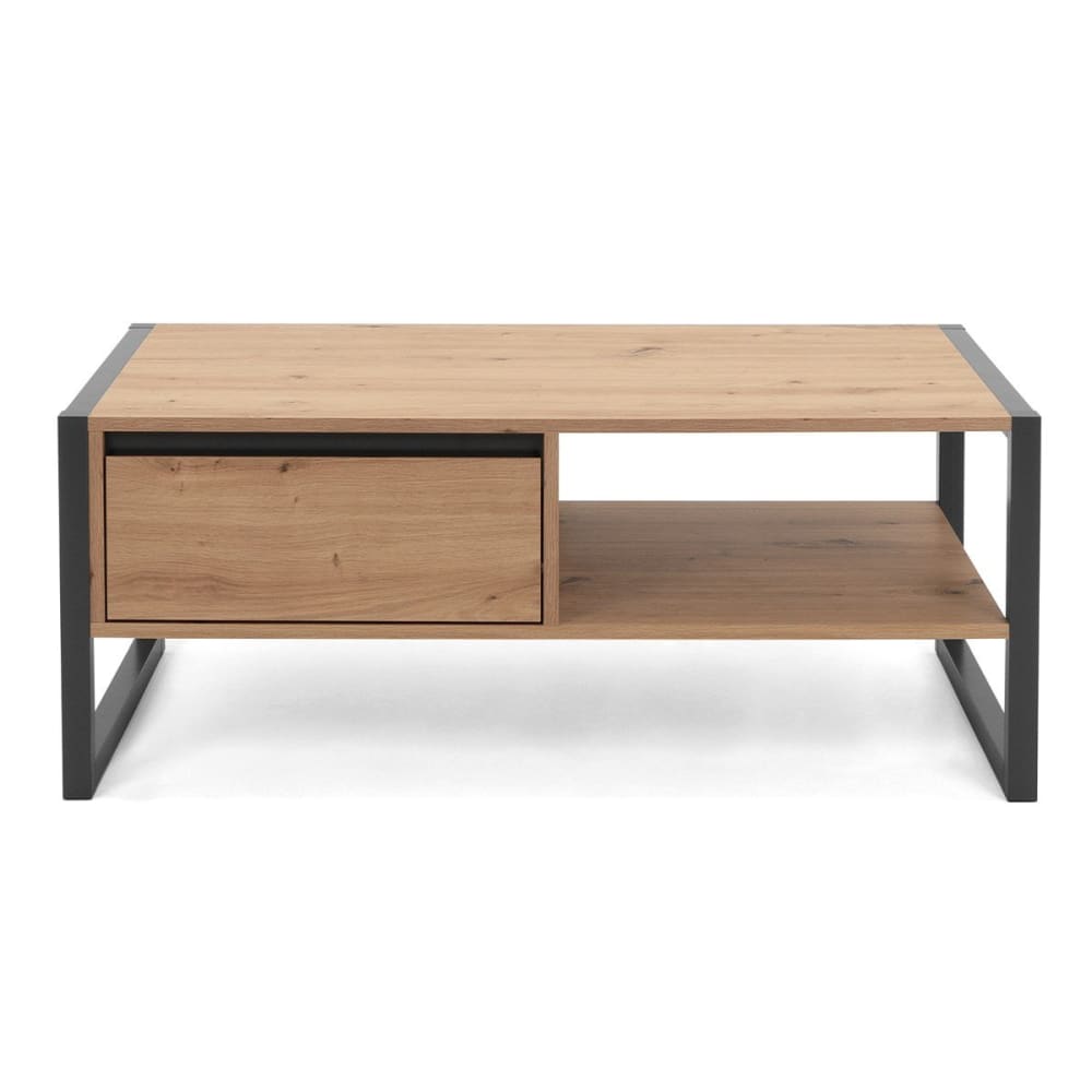 Calicosy Couchtisch mit Schublade L100 cm - Eichendekor und Grau style industrial Braun Spanplatte